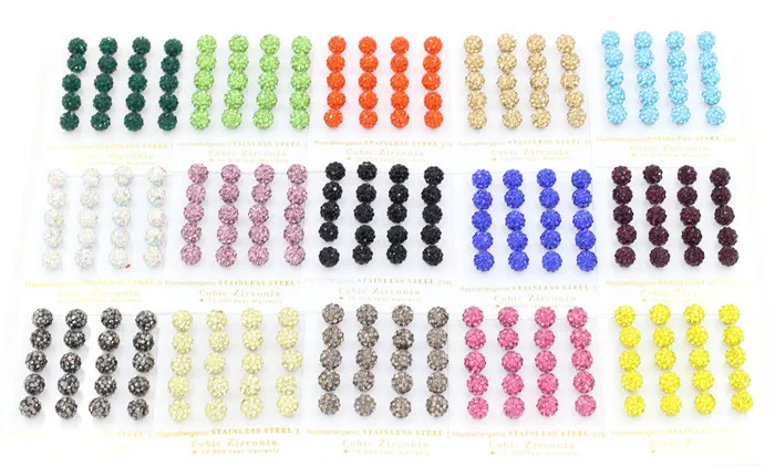 LUXUSTEEL 10pairs/lot 8mm New Fashion White Red Blue  Beads Crystal Anti-allergic Stud Earrings For  Women Gift