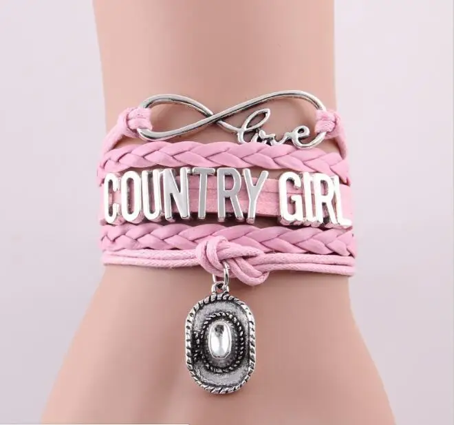 10PC/Lot Infinity Love Country Girl Hat Charm Wrap Bracelet Rope Multilayer Leather Custom Gifts Women & Men Bracelets Jewelry