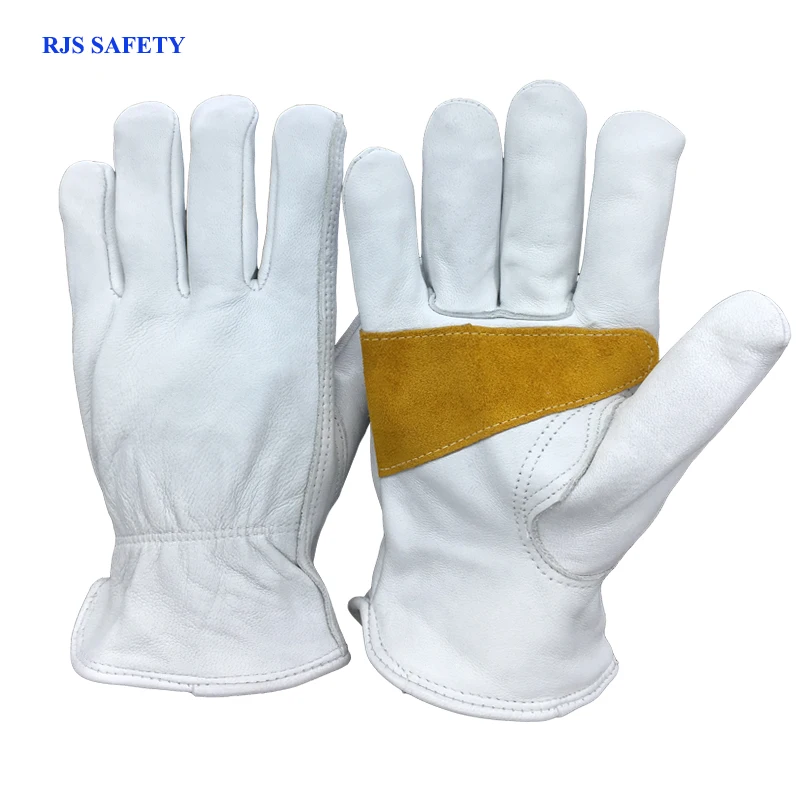 

RJS SAFETY Men's Work Gloves Sheepskin Leather Gloves Security Protection Safety Workers Welding Moto Gloves Driver Gloves 4028