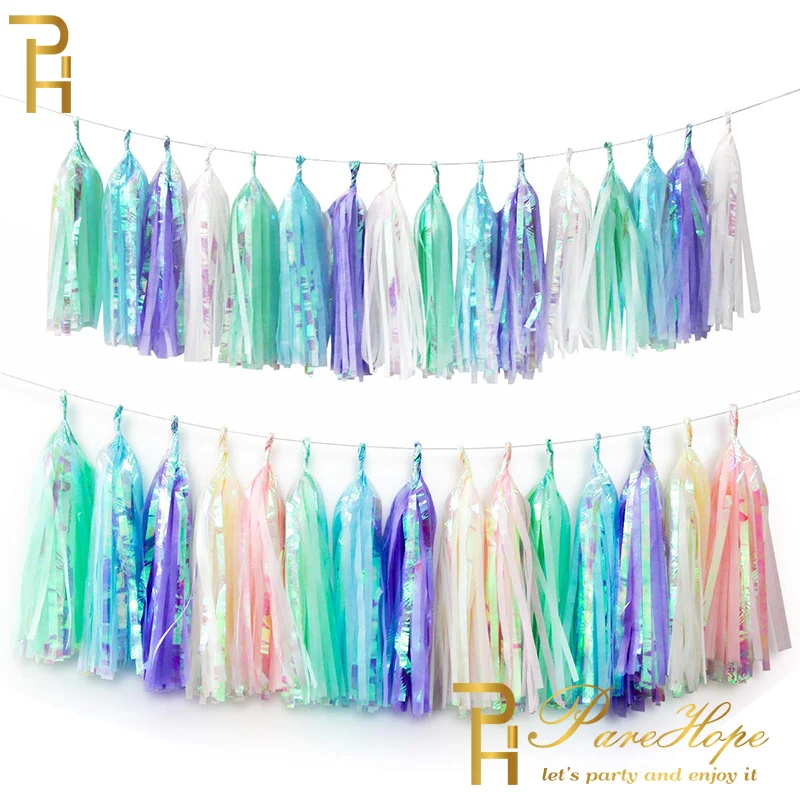 Party Decoration Iridescent Paper Tassel Garland For Mermaid Unicorn Party Baptism Birthday Baby Shower Decorations DIY Crafts