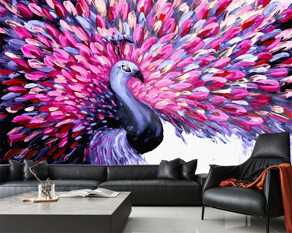 

Beibehang Custom wallpaper style knife art color peacock art huge painting background wall decoration painting 3d wallpaper