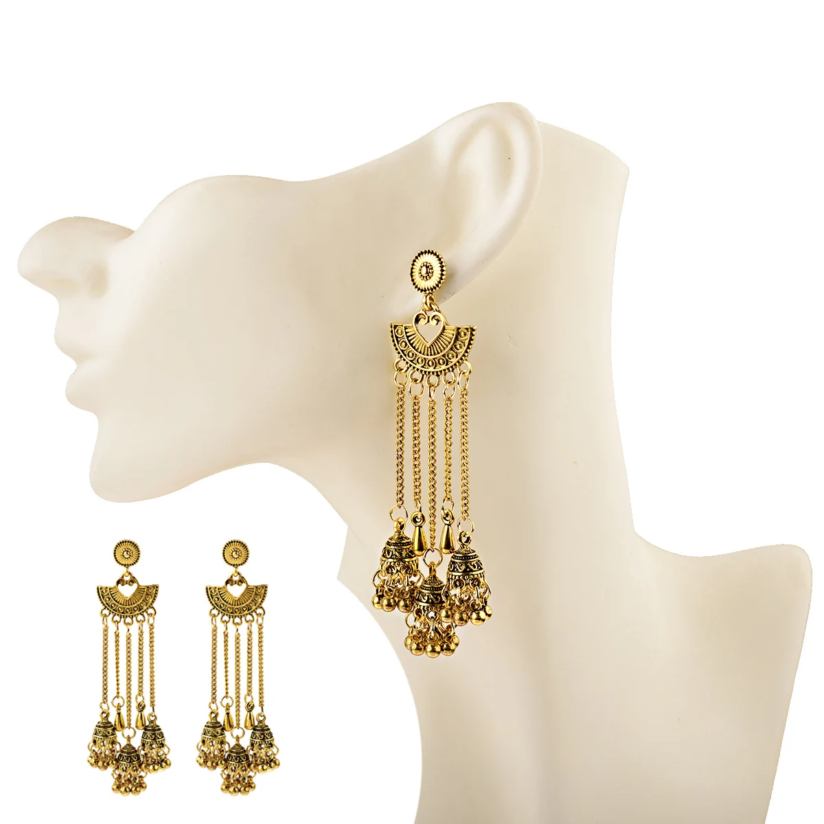 Egypt Turkish Classic Antique Women\'s Geometric Alloy Long Chain Tassel Jhumka Earrings 2024 Bohemia Indian Dangle Drop Earrings