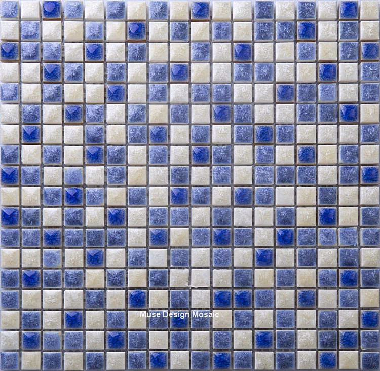 Simple Mediterranean Blue White Glazed Ceramic Mosaic tile for Kitchen backsplash bathroom showroom counter balcony floor tile