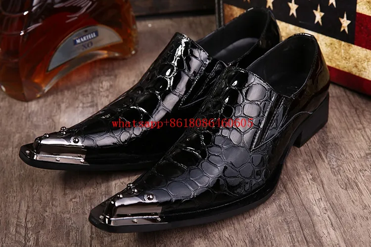 New design snake skin shoes for men patent leather slip on mens formal shoes high heels chaussure homme pluse size46