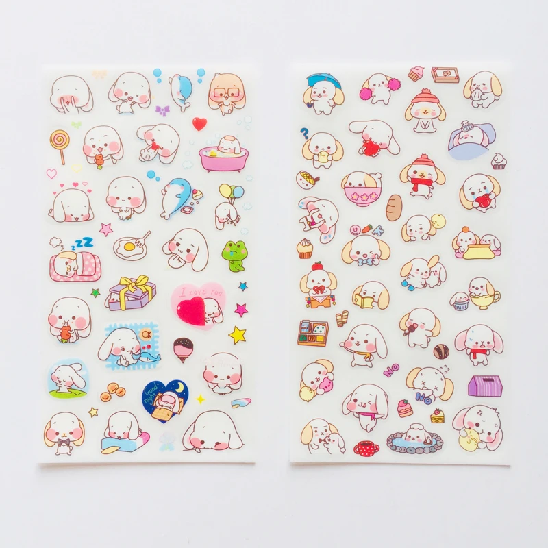 6 Sheets Kawaii Big Ear Puppy Dog Adhesive Stickers Decorative Album Diary Stick Label Paper Decor Hand Account Q02