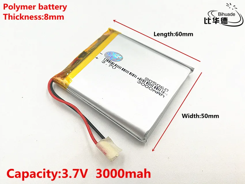 1 قطعة/الوحدة جيدة كوليتي 3.7V ، 3000mAH ، 805060 بوليمر ليثيوم أيون/ليثيوم أيون بطارية ل لعبة ، قوة البنك ، GPS ، mp3 ، mp4