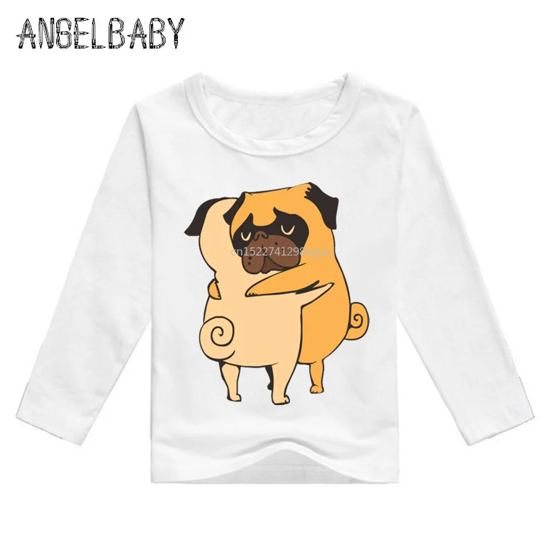 Boys and Girls Dabbing/Hug/Dance Yellow Pugs Print T shirt Children Long Sleeve T-shirt Kids Cartoon Funny Clothes,LKP2163