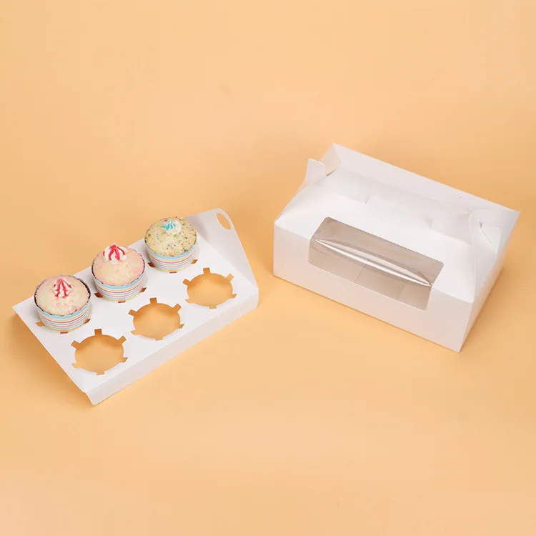 

500 pcs 23.5x15x9cm cupcake box with window handle Kraft Paper Gift Packaging box wedding kids Birthday home Party Brown White