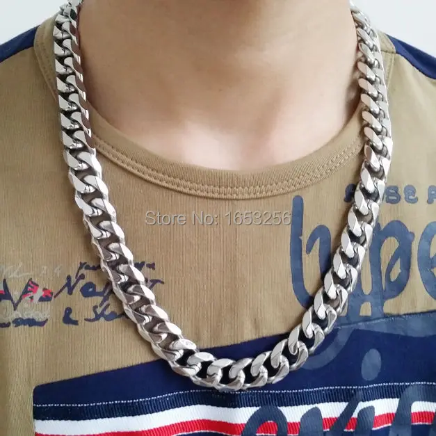 Huge 15mm wide 24\'\' Men\'s Jewelry Stainless Steel Cuban Curb Link-chain Necklace Heavy High Quality For XMAS Gifts