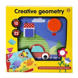 Creative geometry mushroom stud assembly board toy.Geometric combination of plywood toys with 12 pictures,22 geometric buttons