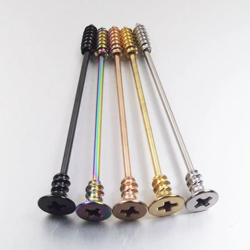SaYao 1 Piece 14G 38mm Rose Gold Stainless Steel Earring Screw Long Industrial Barbell Earring