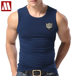 New Casual Men's Wolf T-shirts 2022 Round Neck Sleeveless Cotton embroidery Animal T shirt Men Tee Shirts Homme Camisetas Hombre