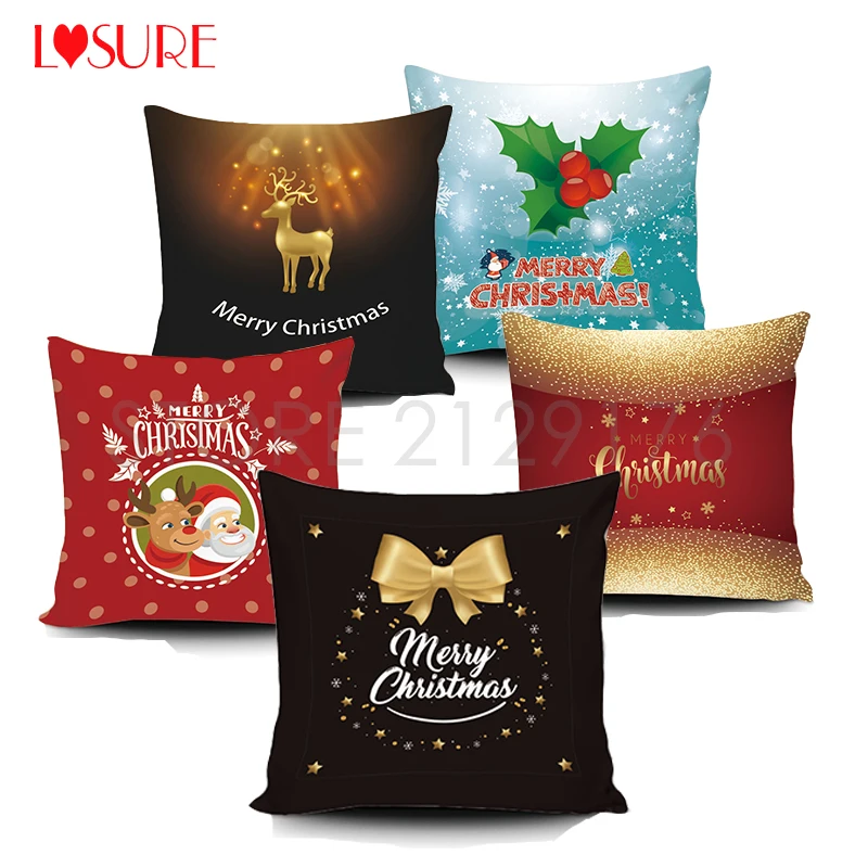 Merry Chrismas Pillow Cover Decorative Deer Snowflaker Cushion Cover Mordern Design Home Decor Pillowcase Gift For Seat by LVSUR