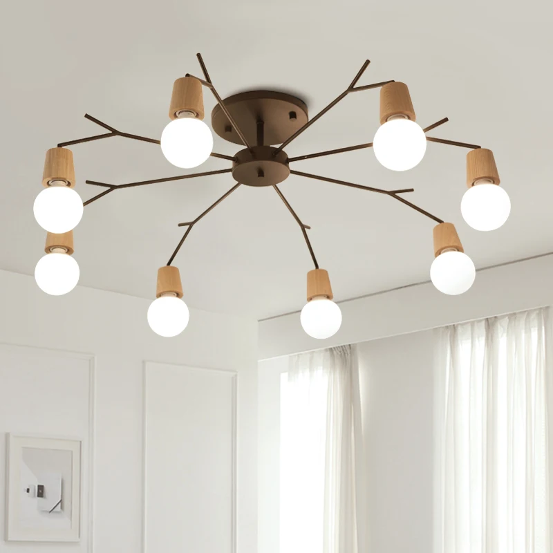 

Modern ceiling Chandelier Living Room hanging Lights North European Iron Art Solid Wood suspension Lamps Lanterns home LED Light