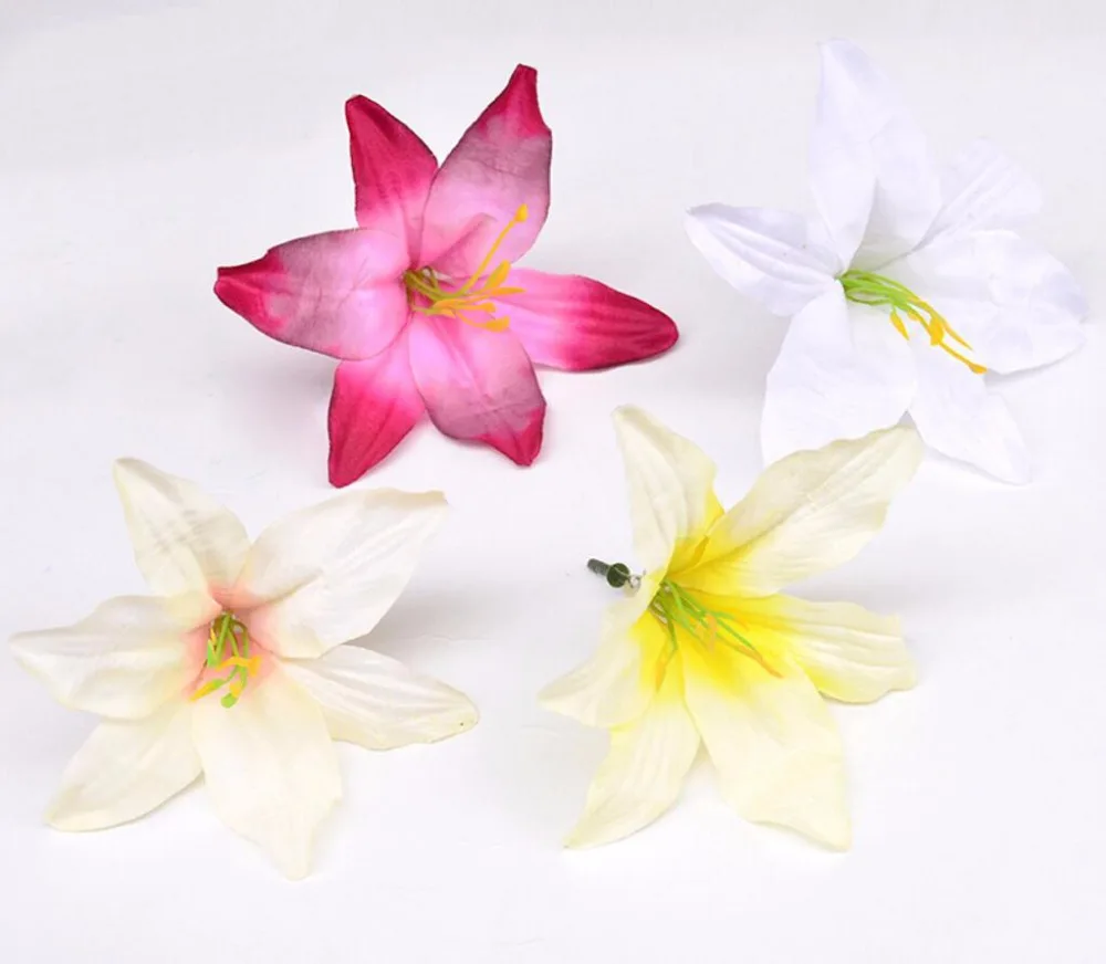 100pcs/Lot 14cm Silk Lily Flower Head With Stamen Pistil For Wedding Party Holidays Venue Archwar Ball-flower Bouquet Making