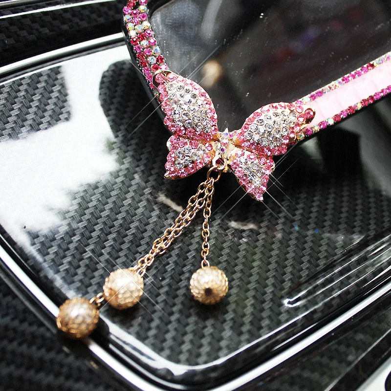 Tassels Crystal Car Interior Rearview Mirror Bling Rhinestones Butterfly Car Mirror Decoration for Girls Lady Auto Accessories