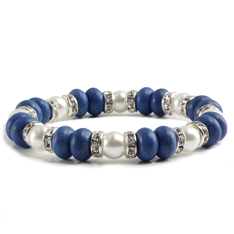 Fashion Vintage Boho Charm Bracelets Bangle Women Natural Stone Blue Beads Strand Bracelet Men Jewelry Pulseras Mujer