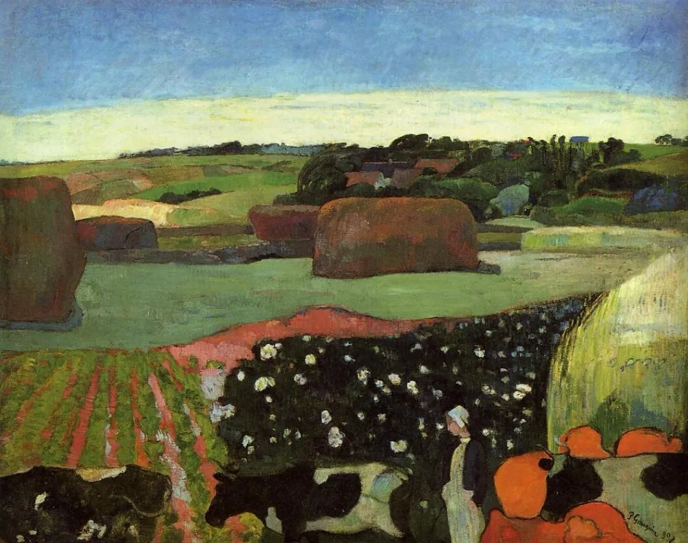 

High quality Oil painting Canvas Reproductions Haystacks in Brittany (1890) by Paul Gauguin hand painted