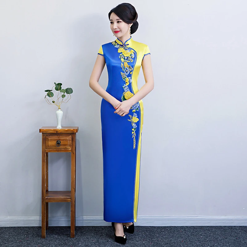 5XL New Formal Cheongsam Vintage Chinese Style Casual Long Party Evening Dress Oriental Womens Elegant Qipao Vestido