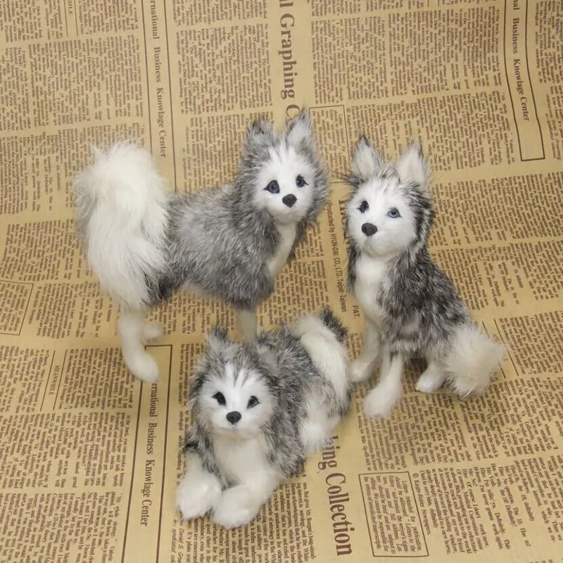 3 pieces small cute simulaiton dog model polyethylene&fur husky dog dolls gift about 12x8cm 1308