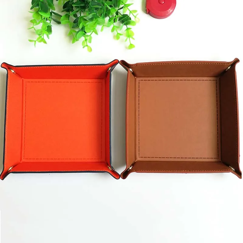 JINSERTA Dice PU Leather Valet Trinket Folding Tray Collapsible Phone Key Wallet Coin Desktop Storage Sundries Box Bins