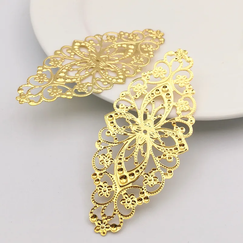 10 PCS Gold color/White K/Antique bronze Oval Metal Filigree Flowers Slice Charms Findings DIY Accessories Jewelry Assembly