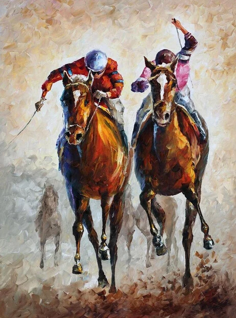 

Professional Artist Hand-painted Running Competing Horse Racing Oil Painting for Club Wall Decoration Special Sport Oil Painting