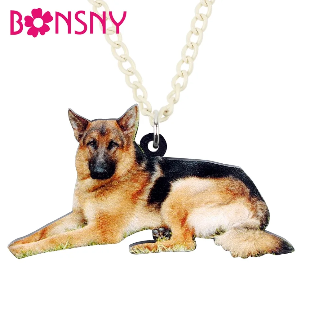 Bonsny Statement Acrylic German Shepherd Dog Necklace Pendant Collars Chain Pets Jewelry For Women Girls Gifts Bijoux Wholesale