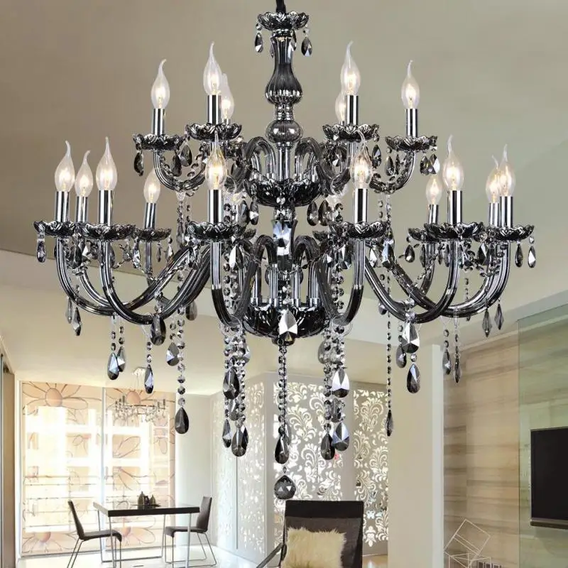 salon Bar black glass chandelier Restaurant Professional lighting 12-18 head pendant Crystal chandeliers large industrial light