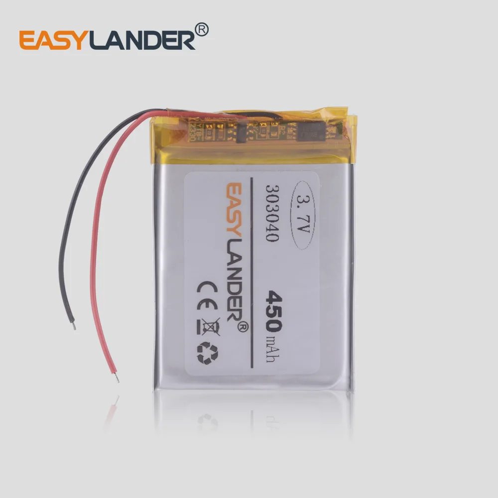 303040 3.7V 450mAh Rechargeable Li ion Polymer Battery For GPS  MP3 player  DVR recorder  Radio speaker lighting