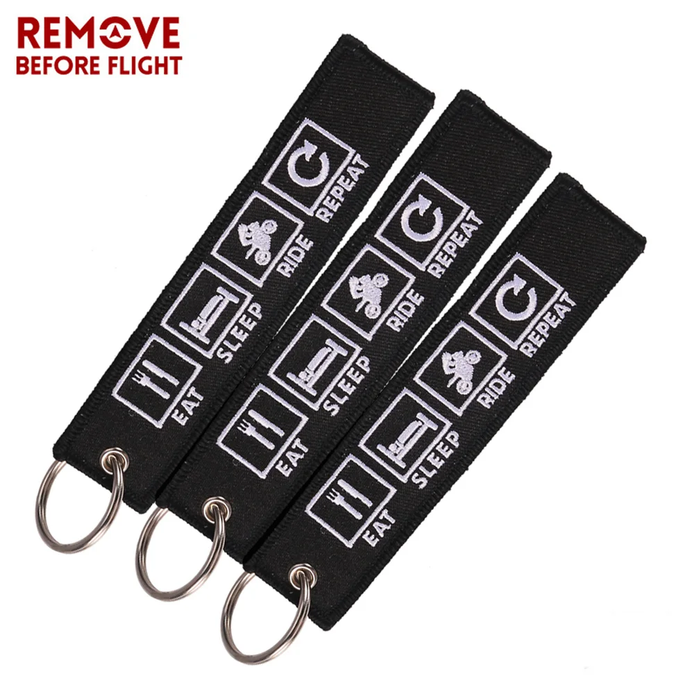 

3 PCS/LOT Novelty Eat Sleep Rid Repeat Porte Clef Embroidery Key Chain Bijoux Keychain for Motorcycles n Cars Key Chain for Men