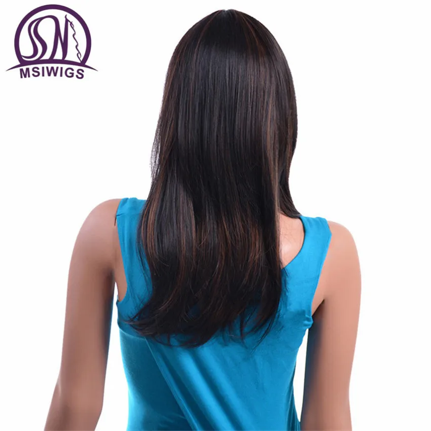 MSIWIGS Long Straight Wigs Synthetic Hair for Women High Temperature Fiber Black Ombre Wigs with Highlight