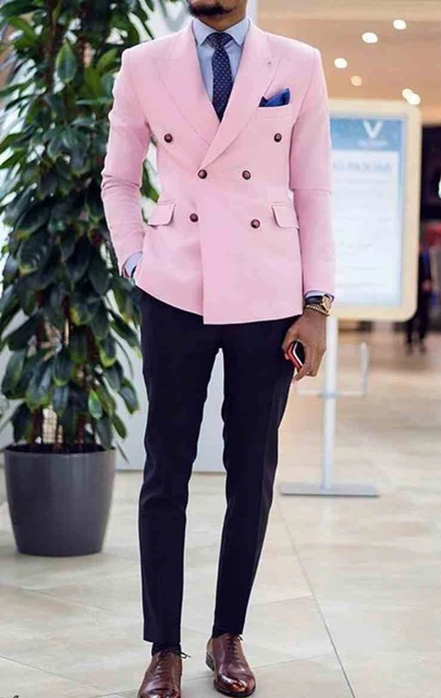 Men Double Breast Pink Suits | Navy Blue Groom Suit | Men 2 Piece Pink  Suits - Custom - Aliexpress