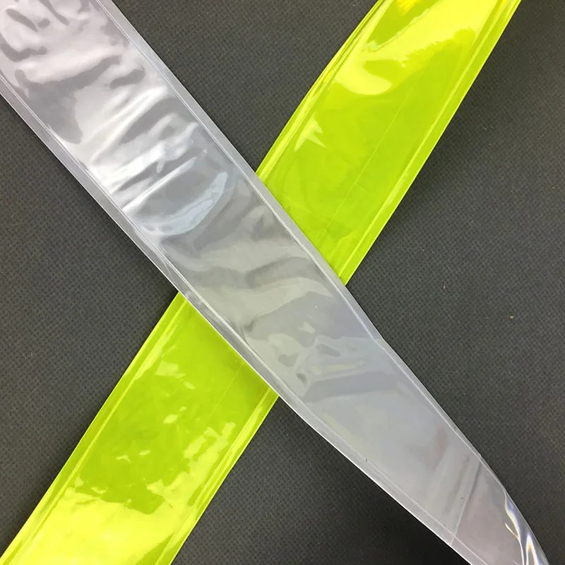 5Cm * 50Meter Visibilitas Tinggi Strip Reflektif Neon PVC Strip Keselamatan Peringatan Kain Bahan Jahit untuk Tas Pakaian