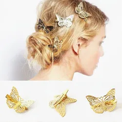 Shiny Golden Butterfly Hair Clip Metal Butterfly Hairpin Bridal Headpiece Bobby Pins Headdress Jewelry Styling Accessories Tool