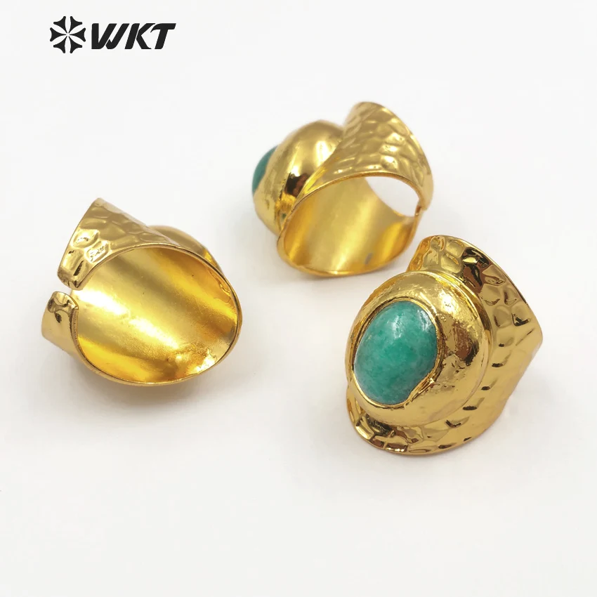 WT-R322 WKT Egg shape stone cocktail women rings with gold metal plated trendy style big size ring for jewelry gift making