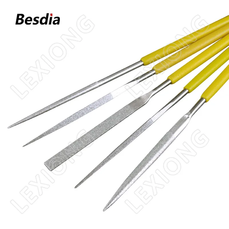 Taiwan Besdia Diamond Needle Files 3*140MM 5 PCS. SET Round Half-round Flat Square Triangle