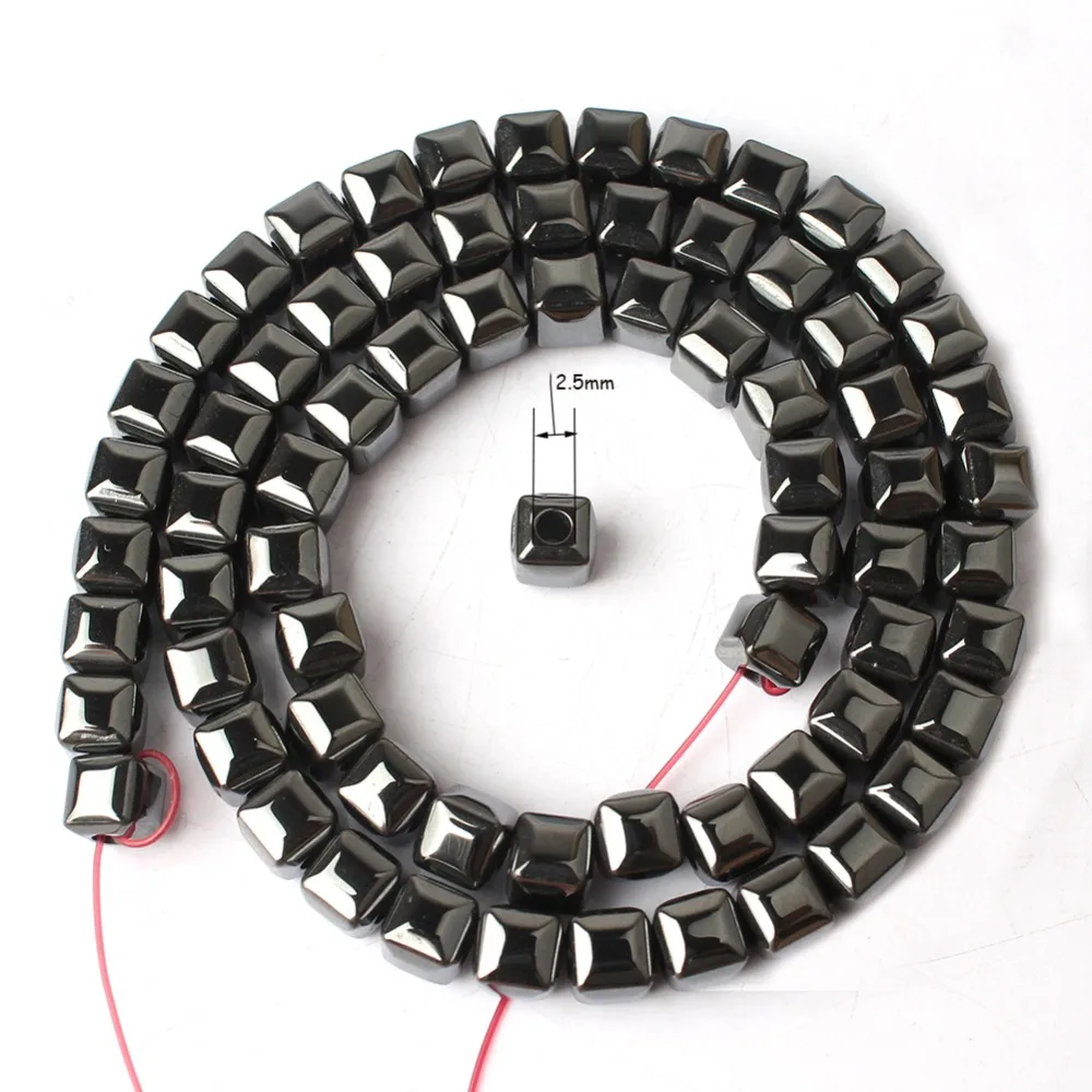 Natural Black Hematite Stone Spacer Column Ball Rondelle Cube Big Hole Beads for Jewelry Making diy Bracelet 15\'\' strand