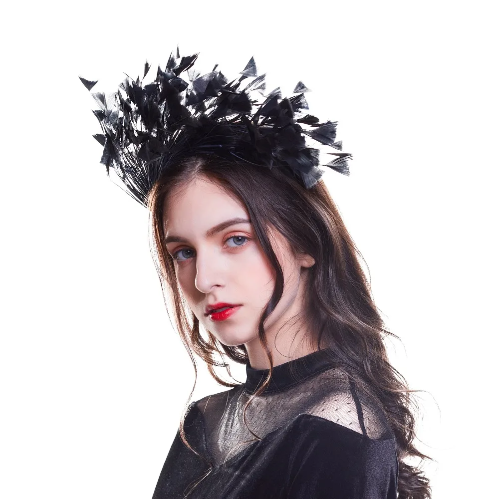 ผู้หญิง Headband Hairband Fascinator Swan Masquerade Black Feather Headbands ผม Hoop เทศกาลคริสต์มาสอุปกรณ์เสริมผม