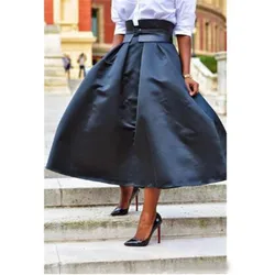 Simple A Line Zipper Style High Waist Puffy Ankle Length Taffeta Black Skirt Without Sash Women To Formal Party Fashion Skirts