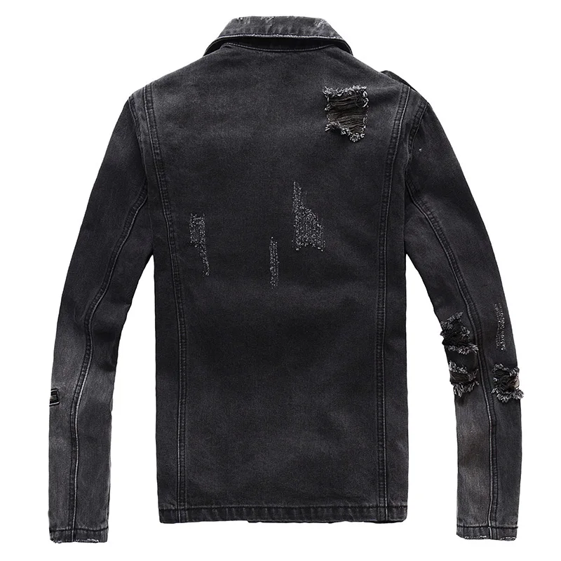 Sokotoo Nam Dây Kéo Đen Denim Jean Biker Áo Khoác Dành Cho Xe Máy Vintage Epaulet Lỗ Tách Đau Khổ Áo Khoác