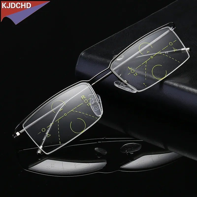 

Titanium alloy MEN Women Asymptotically Multi-focal Progressive Reading Glasses Non spherical lenses reading glasses