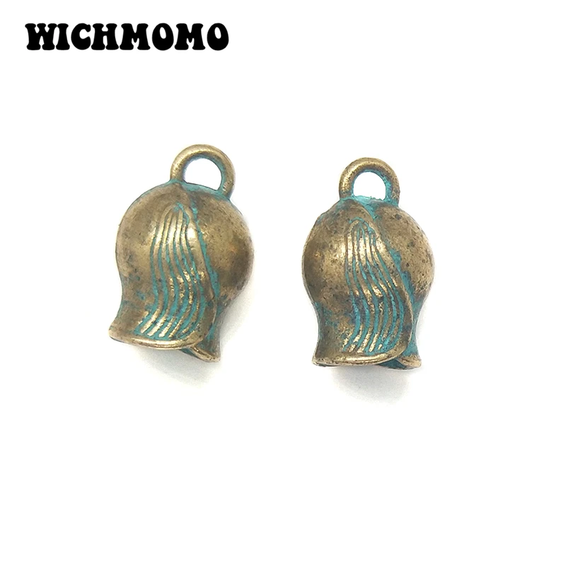 5pcs/bag 20MM Retro Patina Plated Zinc Alloy Green Bell Shape BeadsTassels End Cap Flowers Charms Pendants For DIY Accessories