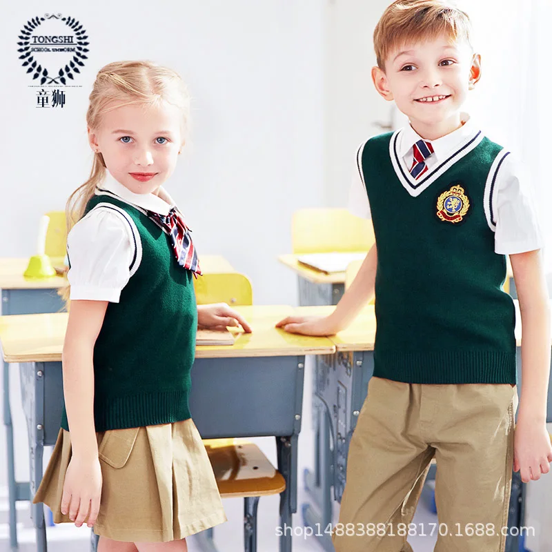 Kinder Schule Kleidung Jungen Mädchen Schule Uniformen Pullover Top Rock Jacke Studenten Nursery England Schule Tragen 4 stücke D-0556