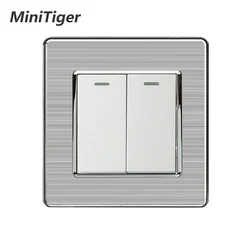 Minitiger-Interruptor de luz de lujo de 2 entradas y 1 vía, Interruptor de pared de encendido/apagado, Panel de acero inoxidable AC 110 ~ 250V