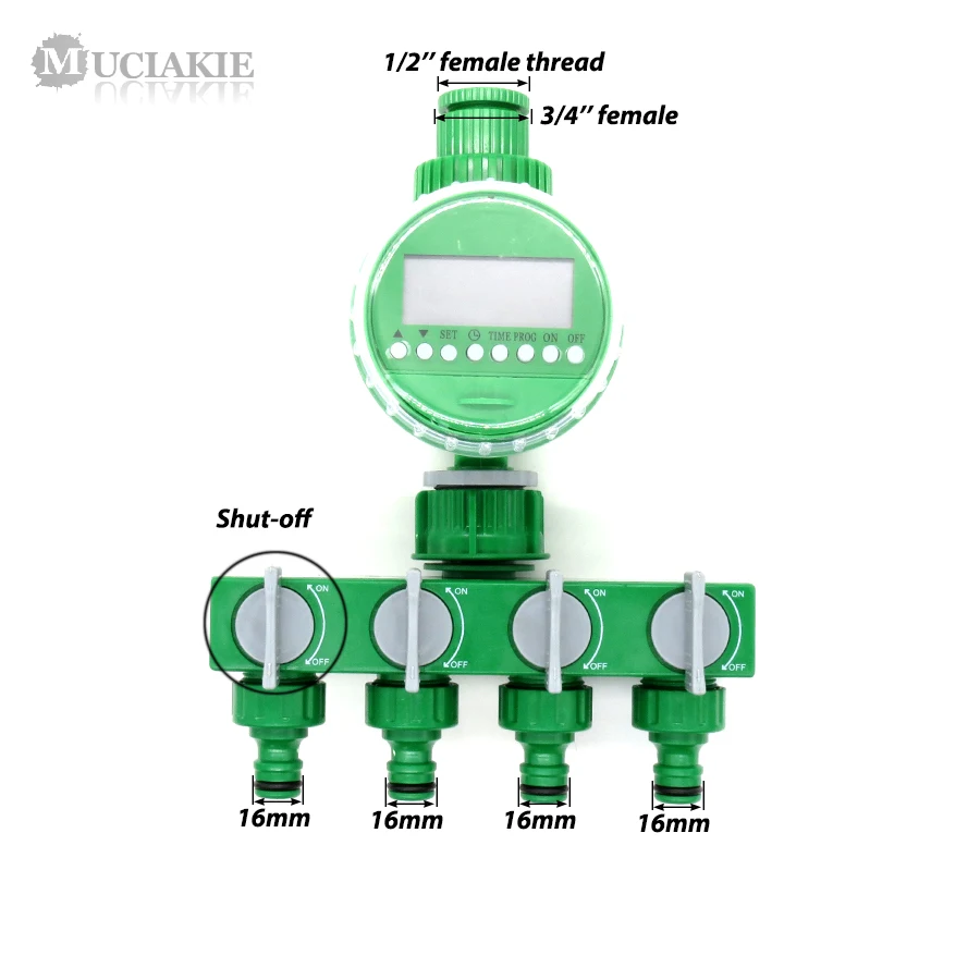 1 SET Garden Water Timer for 1/2 3/4'' Male Thread Tap Faucet with 3/4'' 1'' 4 Way Water Splitter w/ Shut Off for 16mm Connecter