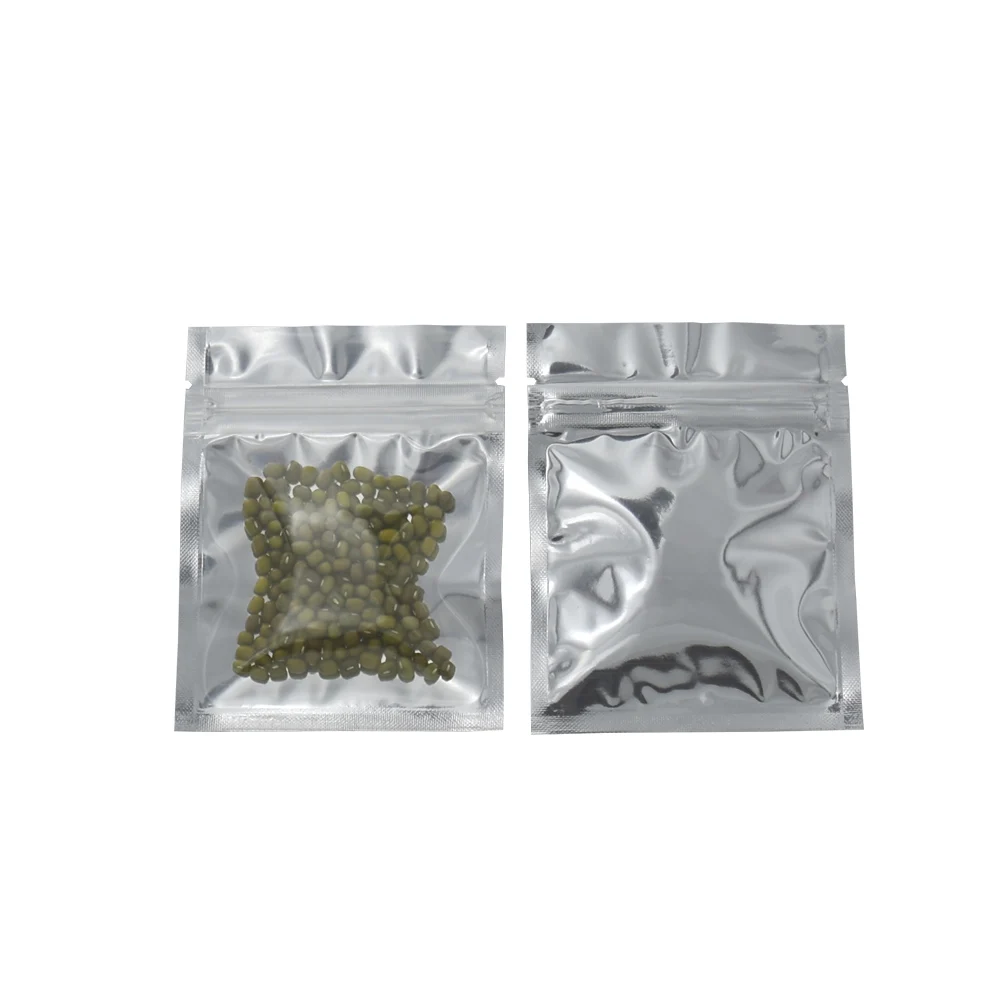 200PCS Clear Front Silver Aluminum Foil Bags Zip Lock Package Bag Food Grocery Mylar Ziplock Plastic Package Valve Bags