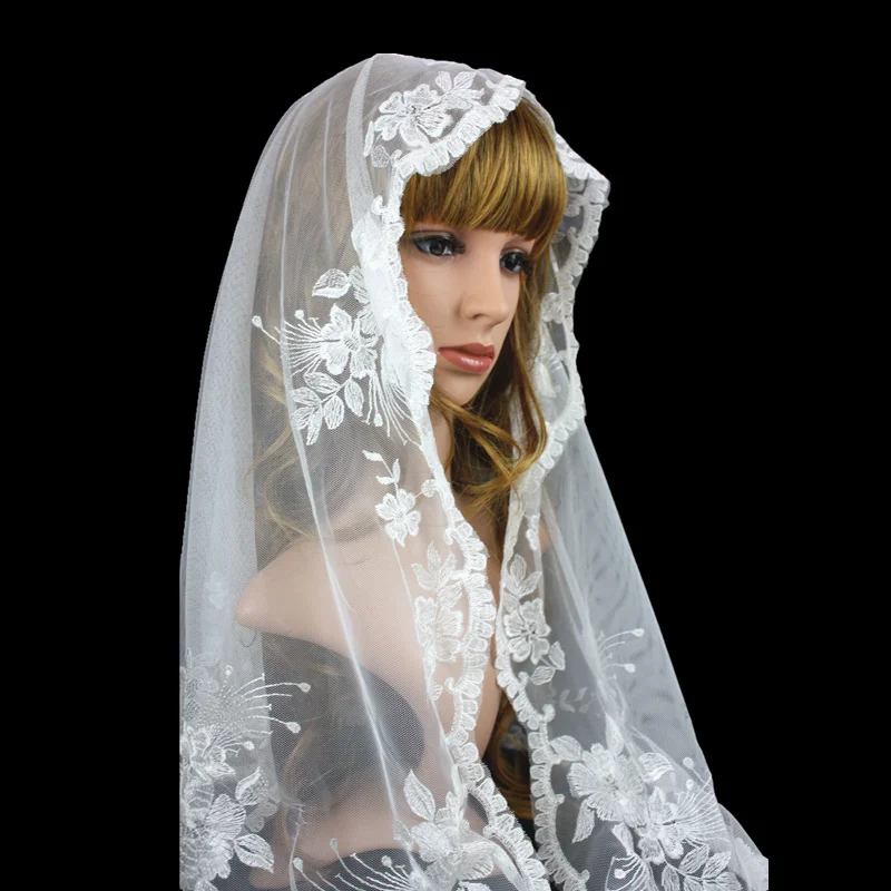 White Embroidery Lace Infinity Veil Catholic Church Lace Veil Mantilla Chapel Scarf Retail