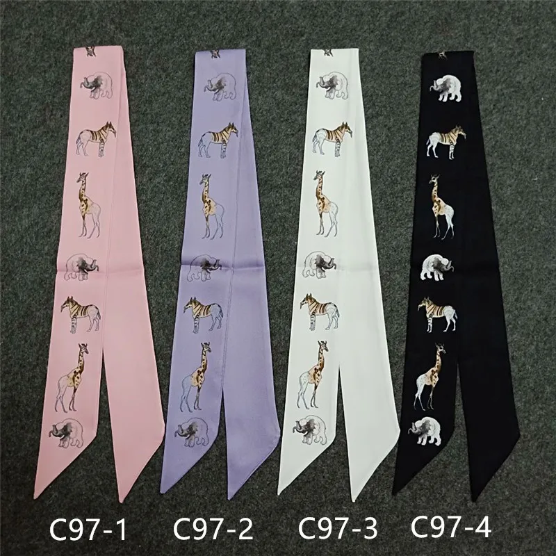 Giraffe Elephant Print Skinny Scarf For Women Luxury Brand Silk Foulard Women Tie New Fashion Head Scarves  Belt For Ladies