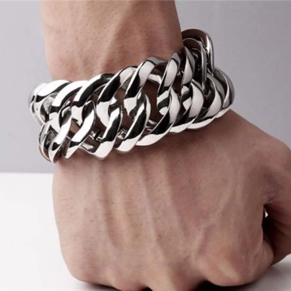 Fashion New Link Chain Stainless Steel Bracelet Men Heavy 20mm / 30mm Wide Men\'s Bracelets Double Curb Chain Wristband